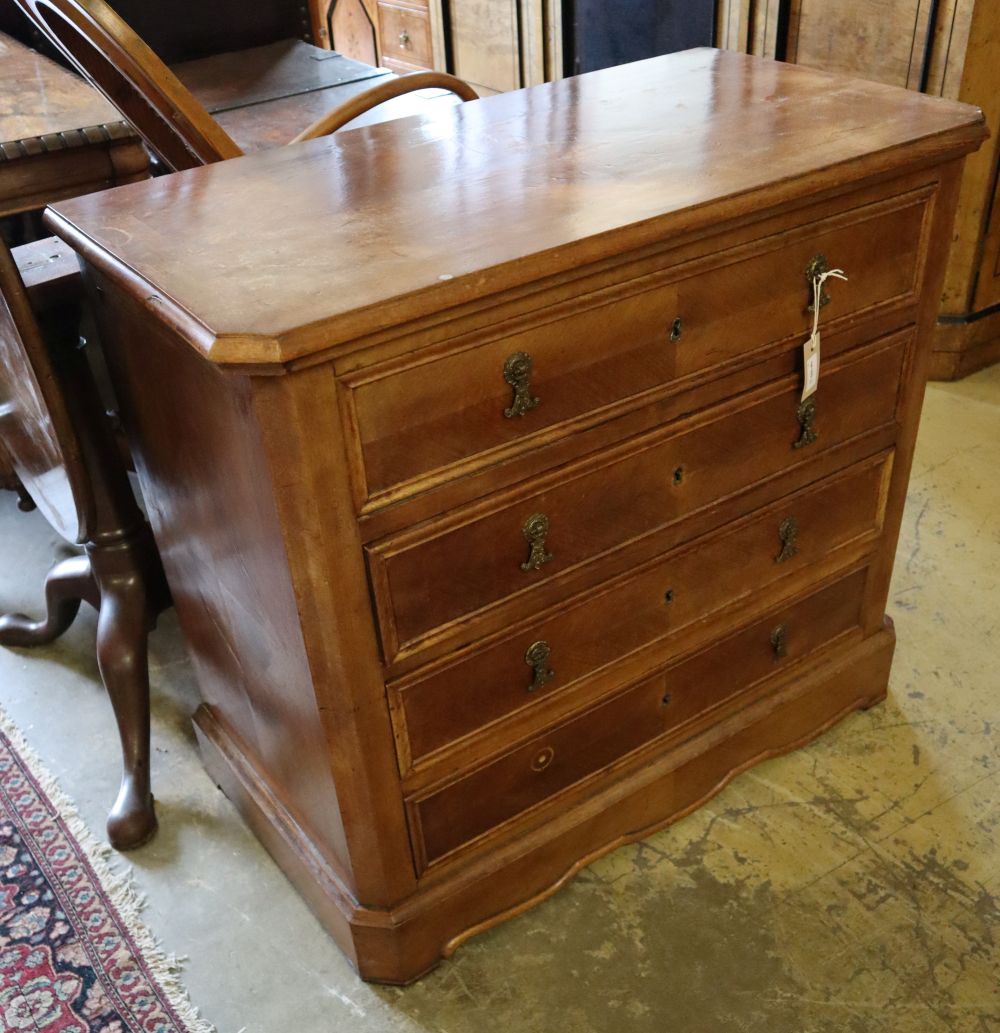 A 19th century Continental mahogany-veneered four-drawer chest, on plinth base, width 90cm depth 47cm height 80cm